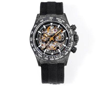 TW Factory Rolex Daytona 40mm Carbon Fiber Case Fabric Band Black Face Gold Second Hand 4802 Movement Watch